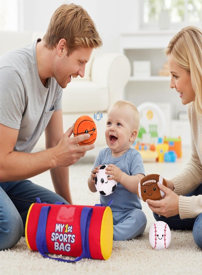 HOMQYTE My 1st Sports Bag Plush Toy Playset with Soft Stuffed Balls, Basketball Baseball Football Soccer Ball Plush, Sensory Baby Toys for Toddlers Boys Girls (Sports Bag) - Image 5